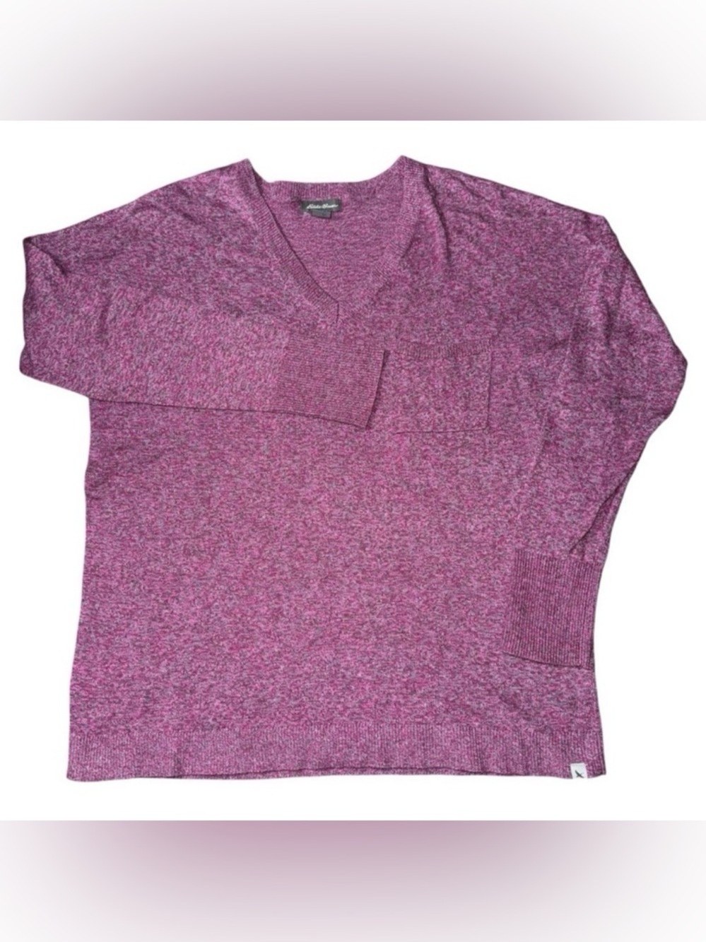 📌 Eddie Bauer Pink Marled V-Neck Lightweight Sweater Women’s Small Soft Knit